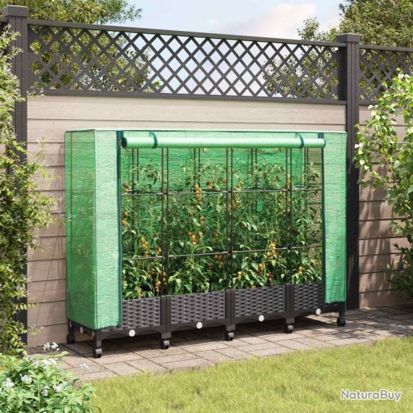 Jardini�re de jardin avec couverture de serre et roues 4 pc PP