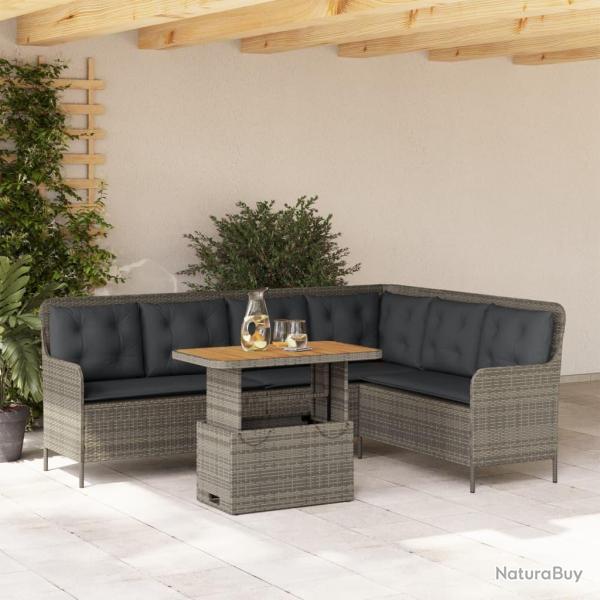 Salon de jardin 2 pcs avec coussins Gris R�sine tress�e