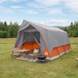 Tente tunnel Gris et orange 10 personnes Polyester et Acier