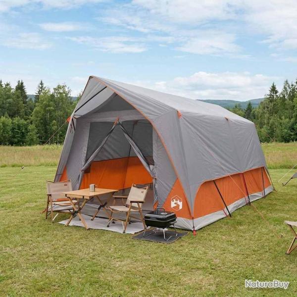 Tente tunnel Gris et orange 10 personnes Polyester et Acier