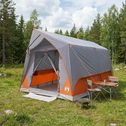 Tente tunnel Gris et orange 8 personnes Polyester et Acier