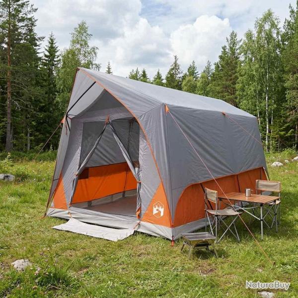 Tente tunnel Gris et orange 8 personnes Polyester et Acier