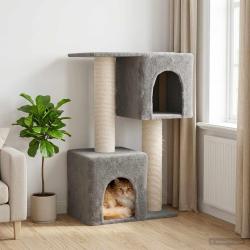 Arbre &agrave; chat avec poteaux &agrave; griffer en sisal Gris clair 114 cm