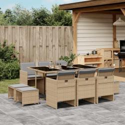 Ensemble &agrave; manger de jardin et coussins 11 pcs m&eacute;lange beige