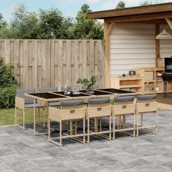 Ensemble &agrave; manger de jardin et coussins 9 pcs m&eacute;lange beige
