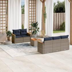 Ensemble de canap&eacute; de jardin 6 pcs avec coussins gris r&eacute;sine tress&eacute;e