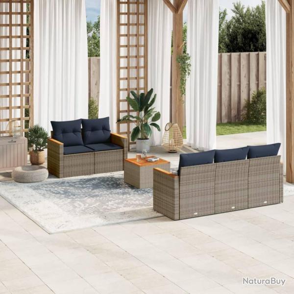 Ensemble de canap� de jardin 6 pcs avec coussins gris r�sine tress�e