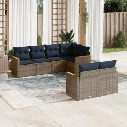 Ensemble de canap&eacute; de jardin 7 pcs avec coussins gris r&eacute;sine tress&eacute;e