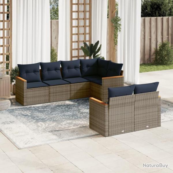 Ensemble de canap� de jardin 7 pcs avec coussins gris r�sine tress�e
