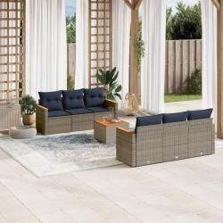 Ensemble de canap&eacute; de jardin 7 pcs avec coussins gris r&eacute;sine tress&eacute;e