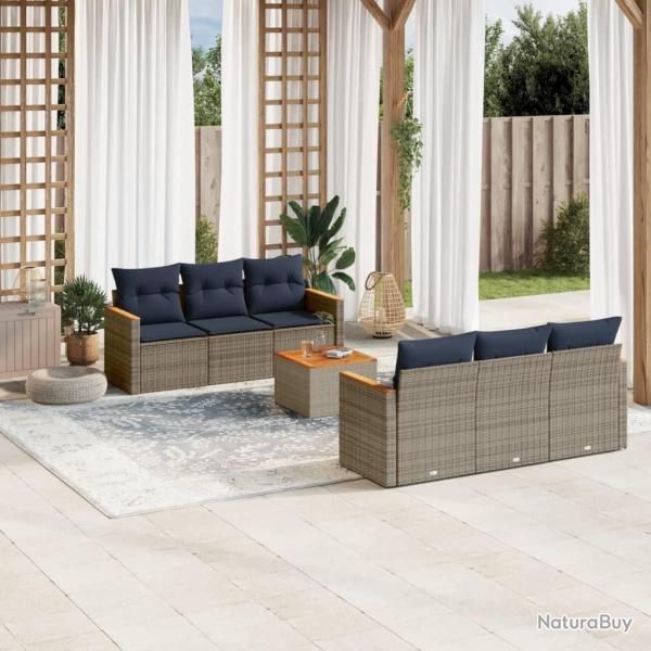 Ensemble de canap� de jardin 7 pcs avec coussins gris r�sine tress�e