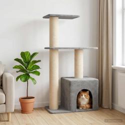 Arbre &agrave; chat avec poteaux &agrave; griffer en sisal Gris clair 133 cm