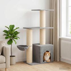 Arbre &agrave; chat avec poteaux &agrave; griffer en sisal Gris clair 133 cm