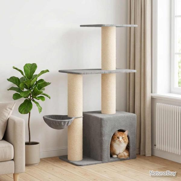 Arbre � chat avec poteaux � griffer en sisal Gris clair 133 cm