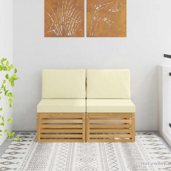 2 Pi�ce Sofa de milieu ext�rieur Bois d'Acacia Massif Blanc