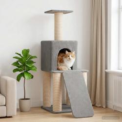 Arbre &agrave; chat avec poteaux &agrave; griffer en sisal Gris clair 146 cm