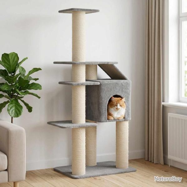Arbre � chat avec poteaux � griffer en sisal Gris clair 183 cm