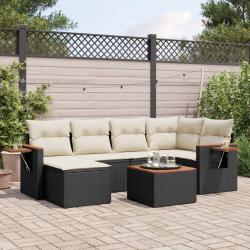 Salon de jardin 7 pcs avec coussins noir r&eacute;sine tress&eacute;e