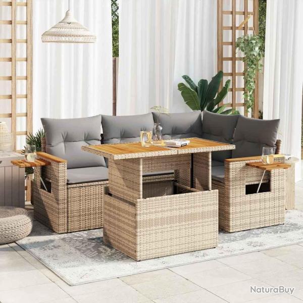 Salon de jardin avec coussins 5 pcs beige r�sine tress�e acacia