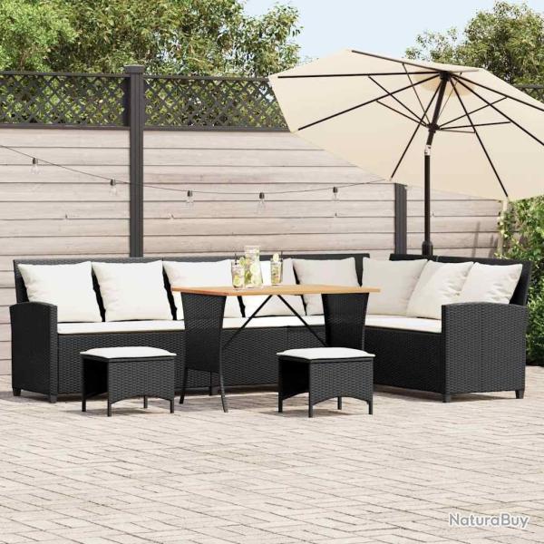 Salon de jardin 4 pcs avec coussins forme L noir r�sine tress�e