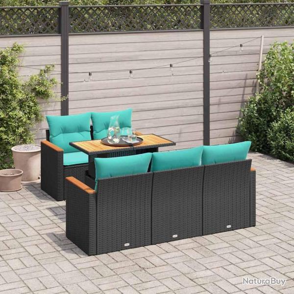 Salon de jardin 6 pcs avec coussins noir r�sine tress�e