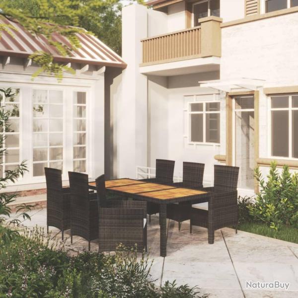 Salon de jardin 7 pcs avec coussins r�sine tress�e noir