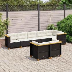 Salon de jardin 8 pcs avec coussins noir r&eacute;sine tress&eacute;e