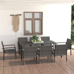 Ensemble &agrave; manger de jardin 9 pcs R&eacute;sine tress&eacute;e Gris