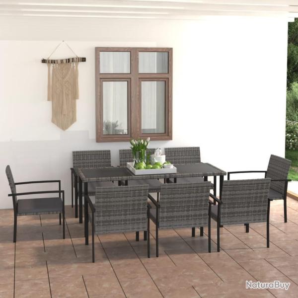 Ensemble � manger de jardin 9 pcs R�sine tress�e Gris