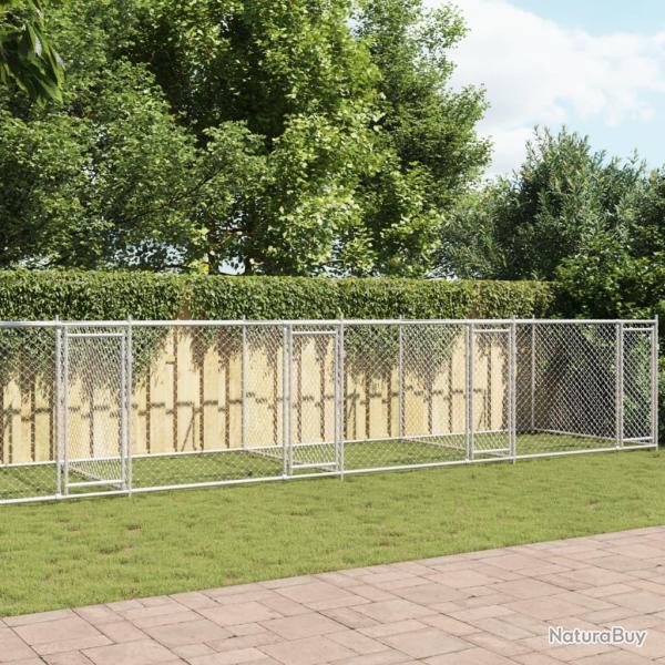 Cage pour chien avec portes gris 10x2x1,5 m acier galvanis�
