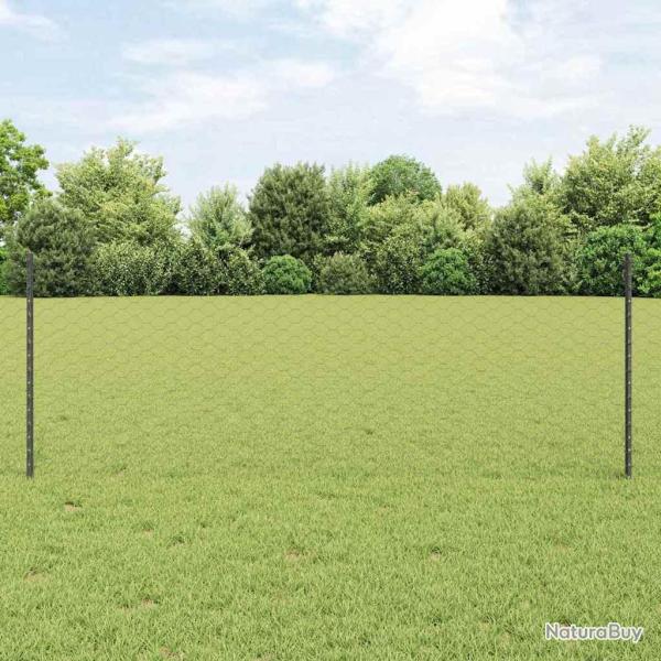 Cl�ture hexagonale avec poteau 25 x 0,8 m Gris Maille