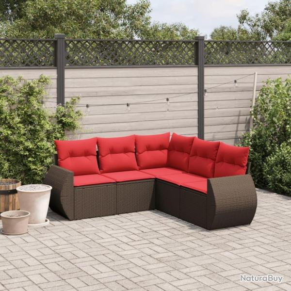 Ensemble de canap� de jardin 5 pcs avec coussins marron r�sine tress�e