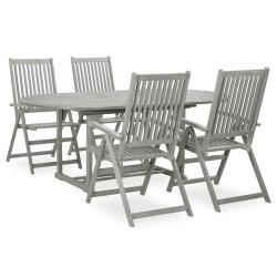 Ensemble de salle &agrave; manger de jardin 5 pi&egrave;ces (150-200) x 100 cm en bois d'acacia massif gris