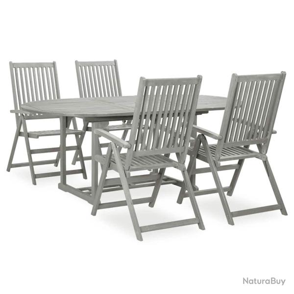 Ensemble de salle � manger de jardin 5 pi�ces (150-200) x 100 cm en bois d'acacia massif gris