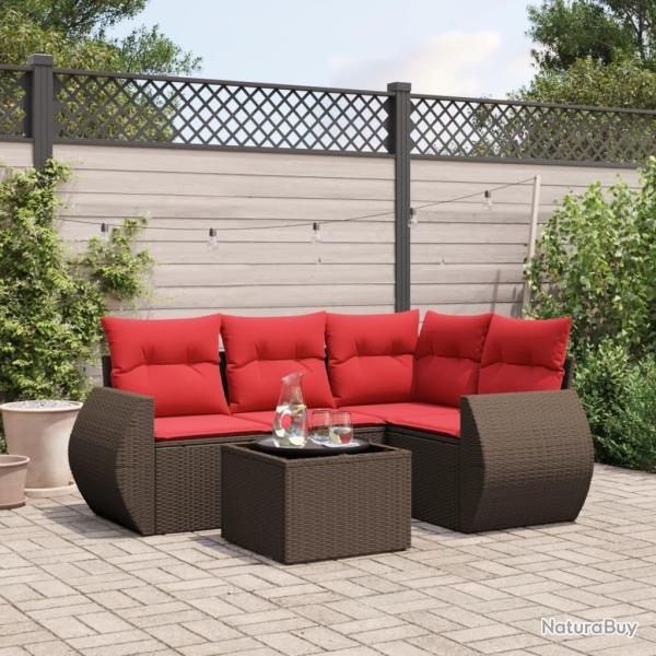 Ensemble de canap� de jardin 5 pcs avec coussins marron r�sine tress�e