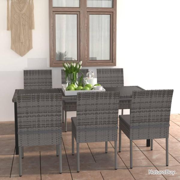 Ensemble � manger de jardin 7 pcs R�sine tress�e Gris
