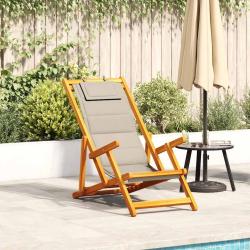 Chaise pliante avec accoudoirs bois d'acacia taupe et textil&egrave;ne