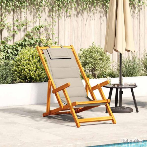 Chaise pliante avec accoudoirs bois d'acacia taupe et textil�ne