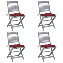 Chaises pliables d'ext&eacute;rieur lot de 4 et coussins Bois d'acacia