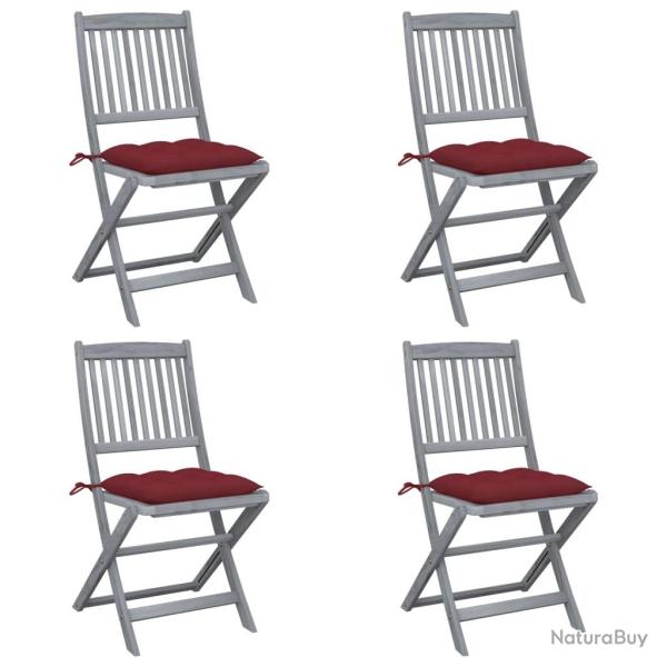 Chaises pliables d'ext�rieur lot de 4 et coussins Bois d'acacia