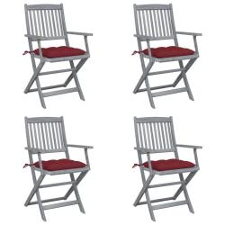 Chaises pliables d'ext&eacute;rieur lot de 4 et coussins Bois d'acacia