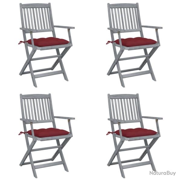 Chaises pliables d'ext�rieur lot de 4 et coussins Bois d'acacia