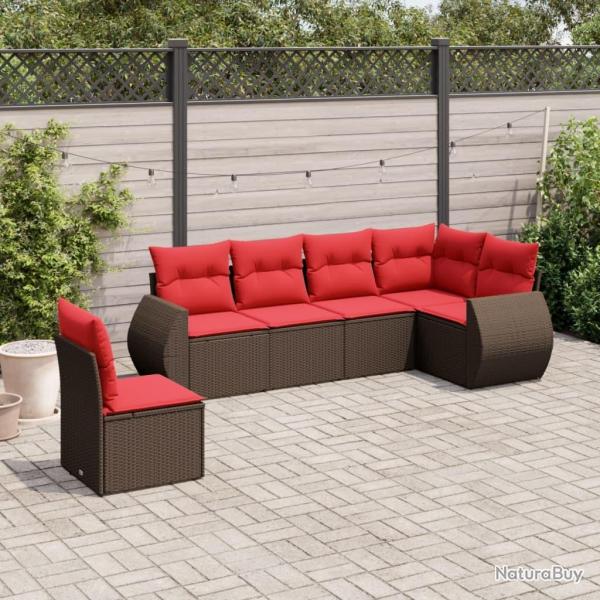 Ensemble de canap� de jardin 6 pcs avec coussins marron r�sine tress�e