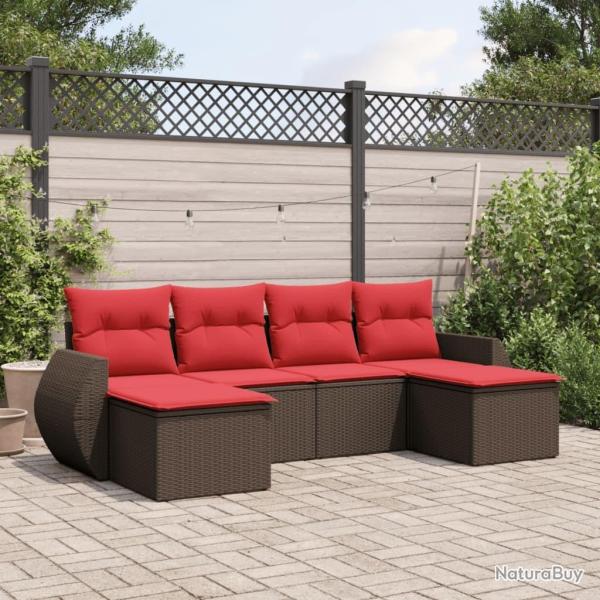 Ensemble de canap� de jardin 6 pcs avec coussins marron r�sine tress�e
