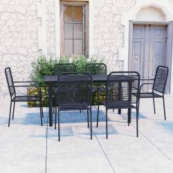 Ensemble &agrave; manger de jardin 7 pcs noir verre et acier