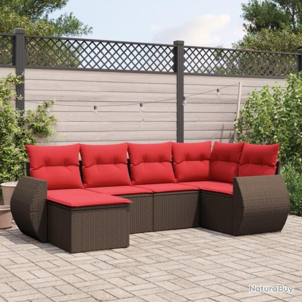 Ensemble de canap� de jardin 6 pcs avec coussins marron r�sine tress�e