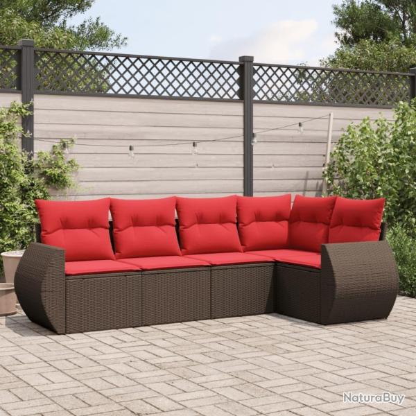 Ensemble de canap� de jardin 5 pcs avec coussins marron r�sine tress�e