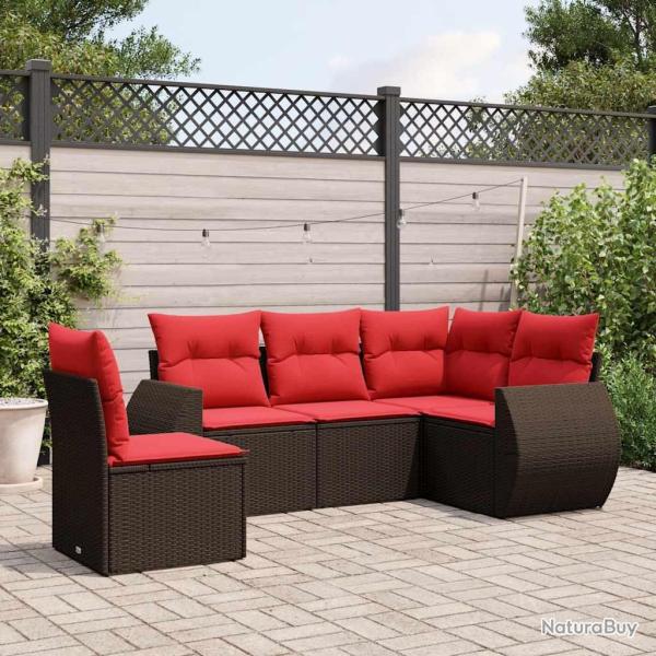 Ensemble de canap� de jardin 5 pcs avec coussins marron r�sine tress�e