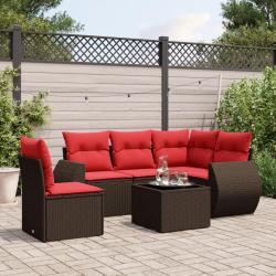 Ensemble de canap&eacute; de jardin 6 pcs avec coussins marron r&eacute;sine tress&eacute;e
