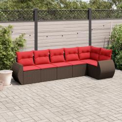 Ensemble de canap&eacute; de jardin 6 pcs avec coussins marron r&eacute;sine tress&eacute;e